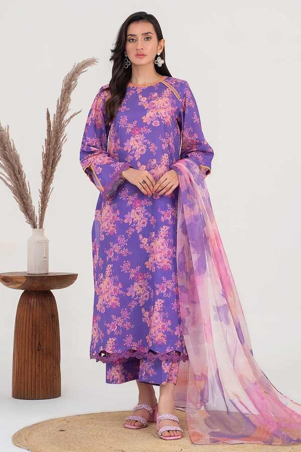 Charizma 3-PC UNSTITCHED PRINTED LAWN SHIRT WITH ORGANZA DUPATTA AND TROUSER CPS3-04