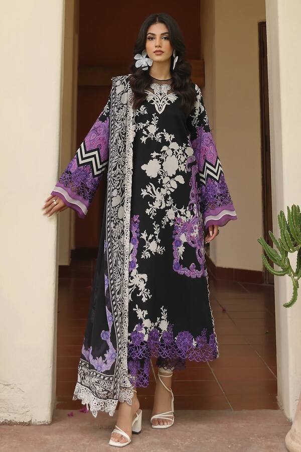 3-PC UNSTITCHED EMBROIDERED LAWN SHIRT WITH EMBROIDERED CHIFFON DUPATTA AND TROUSER AS4-46