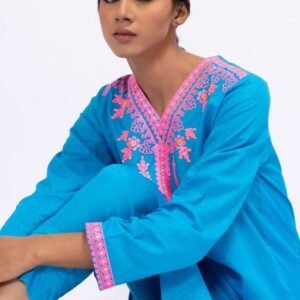 Khaddi Embroidered Kurta – Vibrant Blue