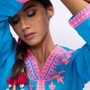 Khaddi Embroidered Kurta – Vibrant Blue