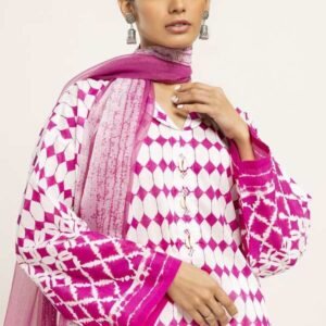 Khaddi 2pc Unstitched Lawn Printed Suit – Pink Elegance