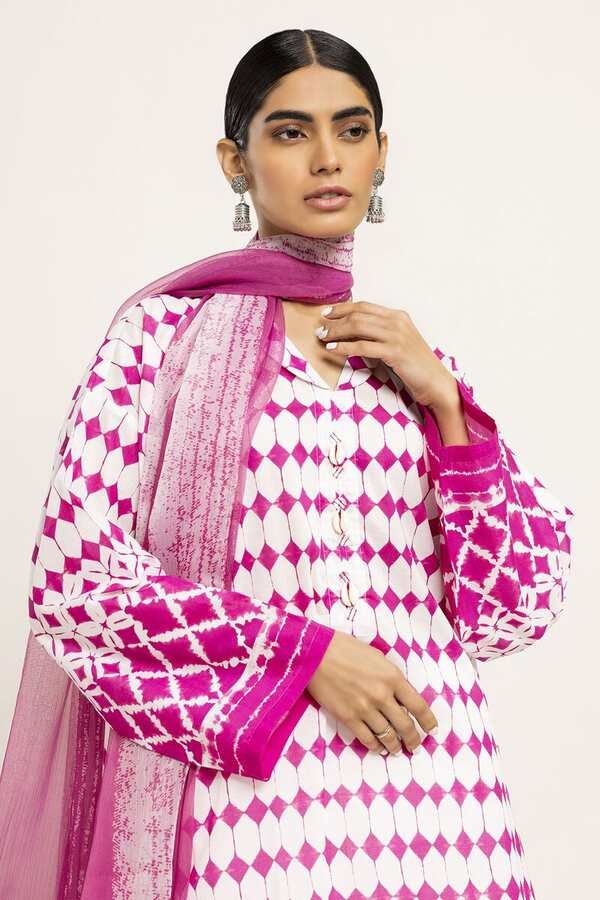 Khaddi 2pc Unstitched Lawn Printed Suit – Pink Elegance