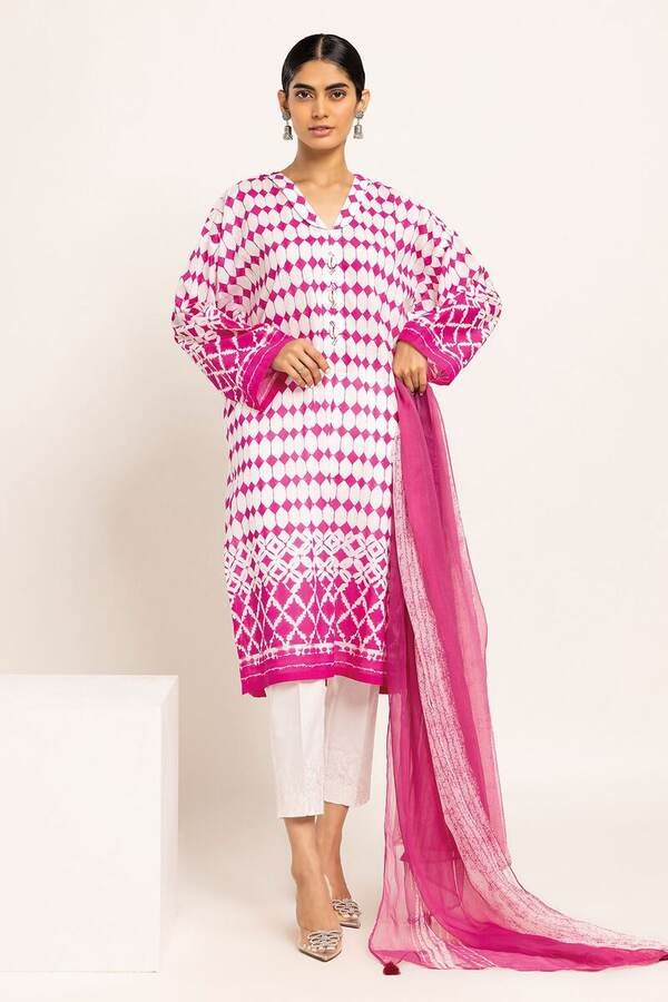 Khaddi 2pc Unstitched Lawn Printed Suit – Pink Elegance