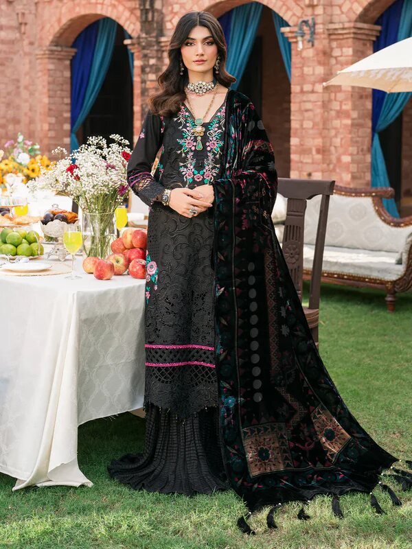 D-3 Mahnur Nazakat Embroidered Luxury Khaddar 3-Piece Suit - Elevate Your Winter Elegance