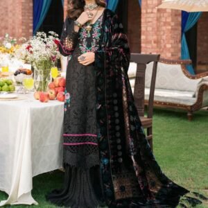 VOL- NAZAKAT : LUXURY EMBROIDERED KHADDAR 3PC COLLECTION BY MAHNUR. LASER EMBROIDERED FRONT WITH APPLIQUE DAMAN (1.25 YARD). EMBROIDERED BACK AND SLEEVES ( 2 YARD). EMBROIDERED NECKLINE ( 1PIECE). EMBROIDERED BORDER FOR DAMAN ( 0.85 YARD). EMBROIDERED BORDER FOR SLEEVES (1 YARD). PALACHI SHAWL (2.5 YARD). DYED TROUSER (2.75 YARD