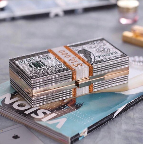 Dollar Clutch with Handle - Fully Diamond Embellished Statement Bag