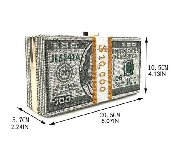 Dollar Clutch with Handle — Fully Diamond Embellished Statement Bag