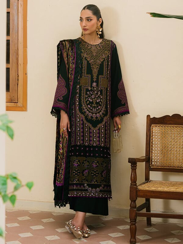 Olivia by Bin Iliyas - Exquisite 3-Piece Embroidered Suit with Luxurious Palachi Shawl 521 - A | 3 PC Kotrai