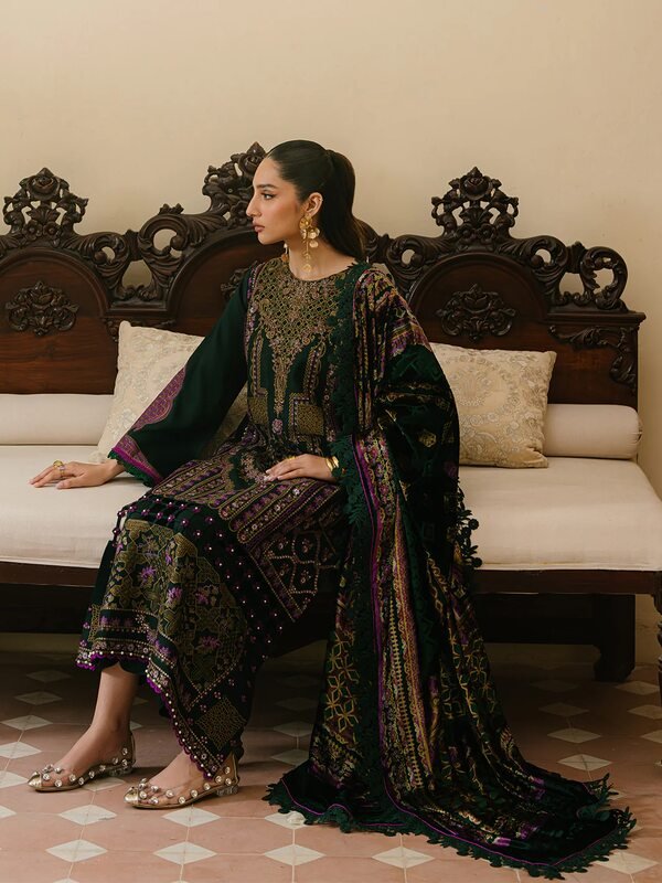 Olivia by Bin Iliyas - Exquisite 3-Piece Embroidered Suit with Luxurious Palachi Shawl 521 - A | 3 PC Kotrai