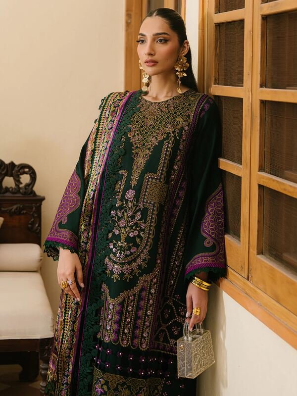 Olivia by Bin Iliyas - Exquisite 3-Piece Embroidered Suit with Luxurious Palachi Shawl 521 - A | 3 PC Kotrai