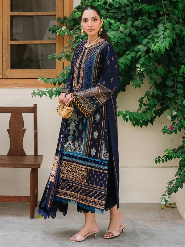 Olivia by Bin Iliyas - Elegant 3-Piece Embroidered Suit with Luxurious Palachi Shawl 522 - A | 3 PC Kotrai