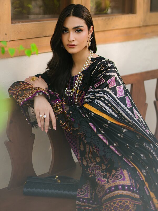 Olivia by Bin Iliyas - Elegant 3-Piece Embroidered Suit with Luxurious Palachi Shawl 522-B | 3 PC Kotrai