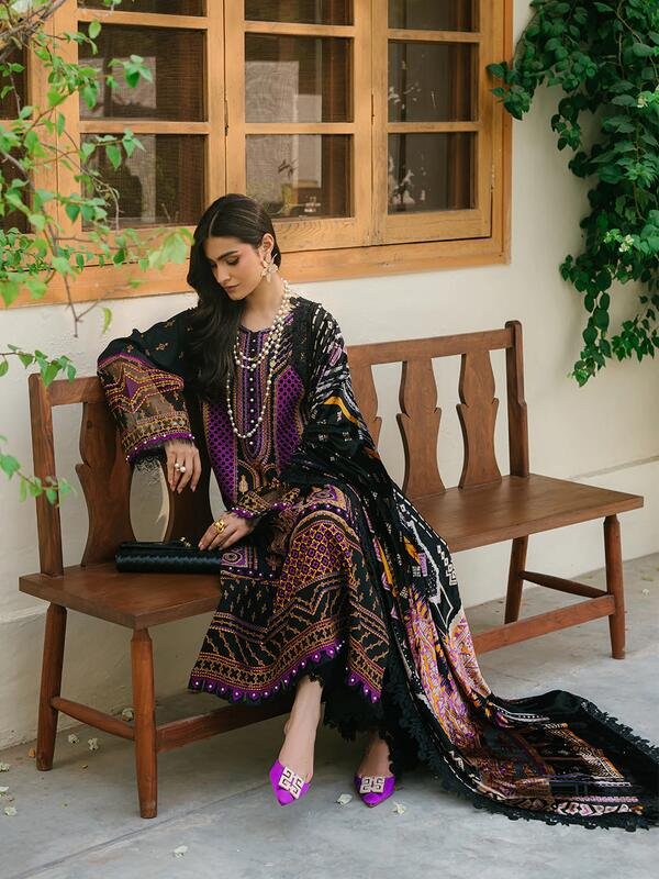 Olivia by Bin Iliyas - Elegant 3-Piece Embroidered Suit with Luxurious Palachi Shawl 522-B | 3 PC Kotrai