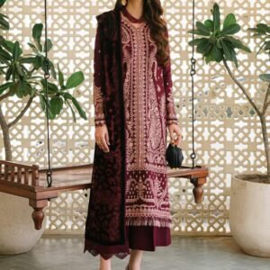 Olivia by Bin Iliyas - Elegant 3-Piece Embroidered Suit with Luxurious Palachi Shawl 523 - A | 3 PC Kotrai