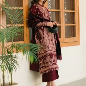 523A_6 Olivia by Bin Iliyas - Elegant 3-Piece Embroidered Suit with Luxurious Palachi Shawl 523 - A | 3 PC Kotrai