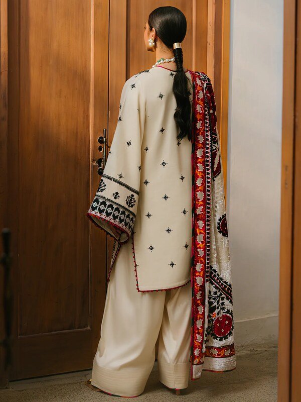 Olivia by Bin Iliyas - Luxurious 3-Piece Embroidered Suit with Elegant Palachi Shawl 524 - A | 3 PC Kotrai