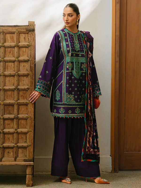 Olivia by Bin Iliyas - Luxurious 3-Piece Embroidered Suit with Elegant Palachi Shawl 524 - B | 3 PC Kotrai