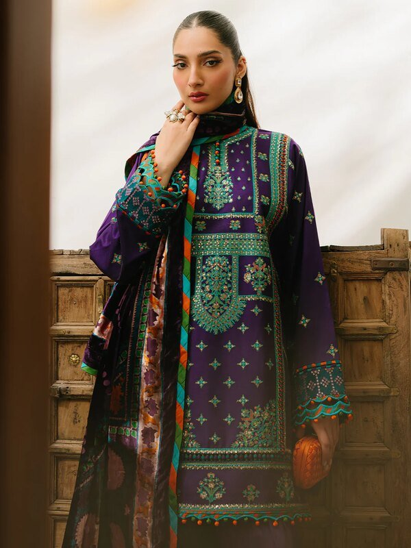 Olivia by Bin Iliyas - Luxurious 3-Piece Embroidered Suit with Elegant Palachi Shawl 524 - B | 3 PC Kotrai