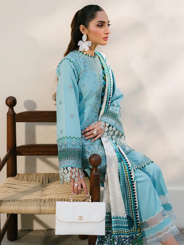 Olivia by Bin Iliyas - Luxurious 3-Piece Embroidered Suit with Elegant Palachi Shawl 525 - A | 3 PC Kotrai