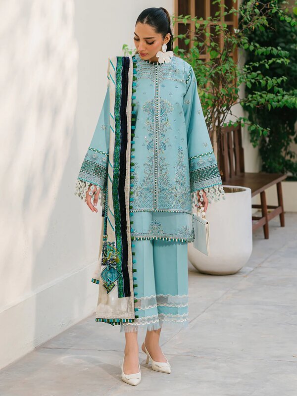 Olivia by Bin Iliyas - Luxurious 3-Piece Embroidered Suit with Elegant Palachi Shawl 525 - A | 3 PC Kotrai