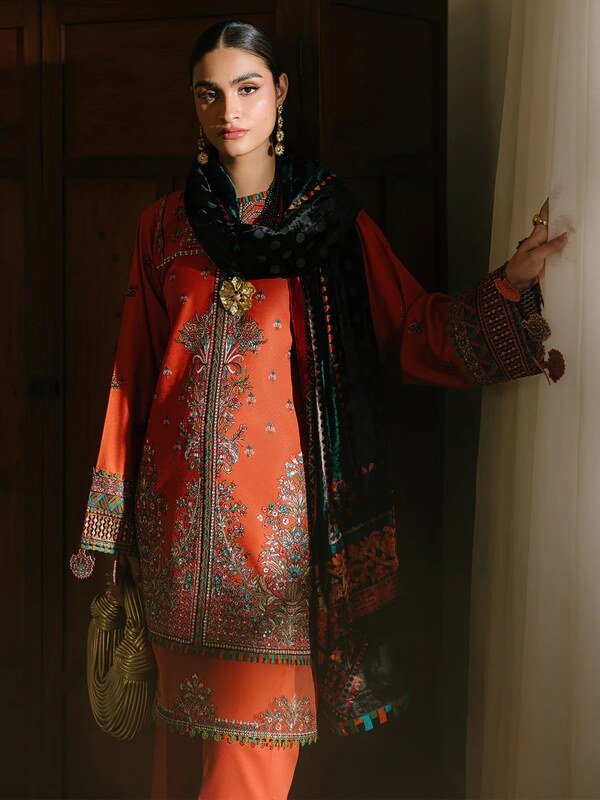 Olivia by Bin Iliyas - Elegant 3-Piece Embroidered Suit with Luxurious Palachi Shawl 525 - B | 3 PC Kotrai