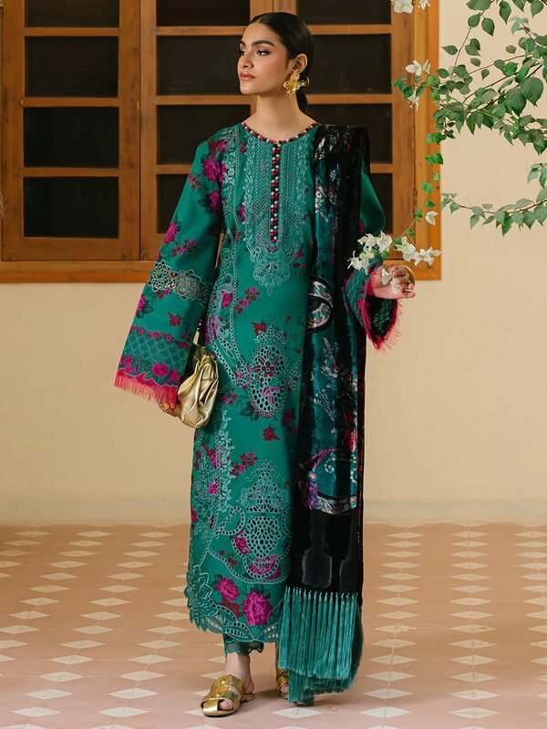 Olivia by Bin Iliyas - Elegant 3-Piece Embroidered Suit with Luxurious Palachi Shawl 526 - B | 3 PC Kotrai