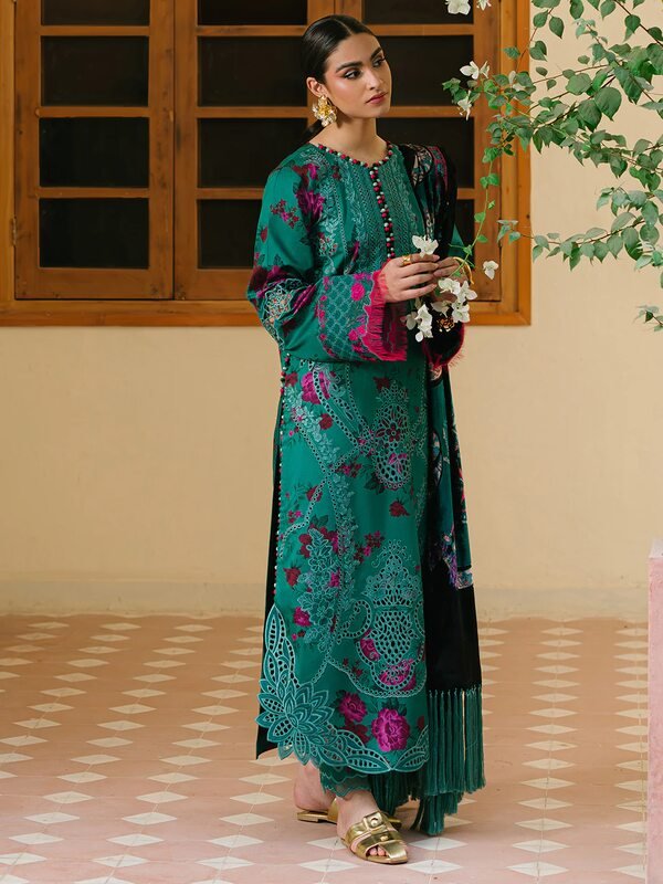 Olivia by Bin Iliyas - Elegant 3-Piece Embroidered Suit with Luxurious Palachi Shawl 526 - B | 3 PC Kotrai