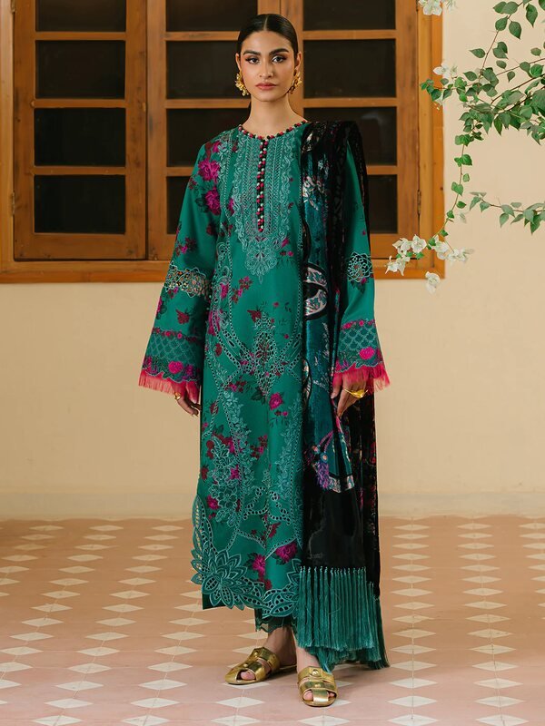 Olivia by Bin Iliyas - Elegant 3-Piece Embroidered Suit with Luxurious Palachi Shawl 526 - B | 3 PC Kotrai