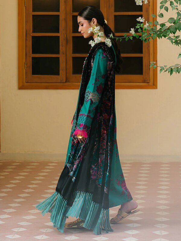 Olivia by Bin Iliyas - Elegant 3-Piece Embroidered Suit with Luxurious Palachi Shawl 526 - B | 3 PC Kotrai