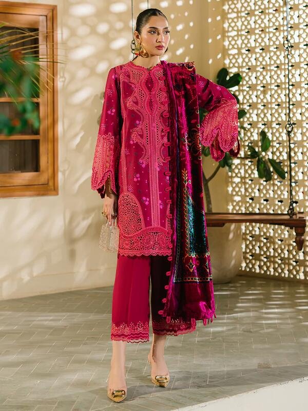 Olivia by Bin Iliyas - Elegant 3-Piece Embroidered Suit with Luxurious Palachi Shawl 527 - A | 3 PC Kotrai