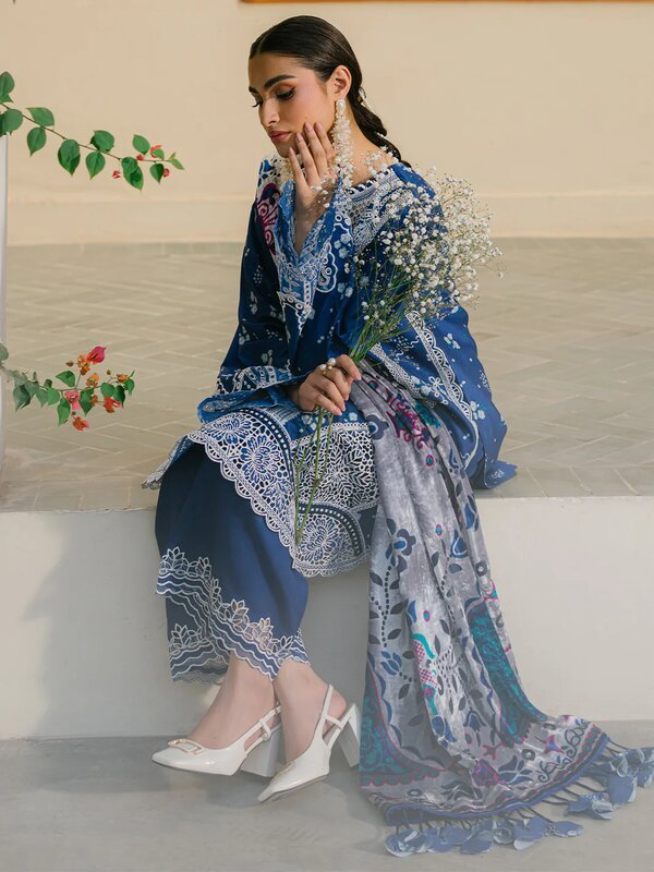 527B_6 Olivia by Bin Iliyas - Elegant 3-Piece Embroidered Suit with Luxurious Palachi Shawl 527 - B | 3 PC Kotrai